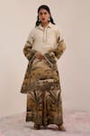 Buy_Surkh Syahi_Off White Linen Beads Collared Vanya Tunic Palazzo Set _at_Aza_Fashions