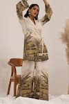 Shop_Surkh Syahi_Off White Linen Round Neck Vanya Blazer Palazzo Set 