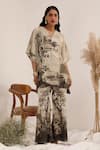 Buy_Surkh Syahi_Gray Linen V-neck Vanya Kaftan Set _at_Aza_Fashions