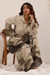 Surkh Syahi_Gray Linen Collared Vanya Tunic Set _Online_at_Aza_Fashions