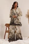 Buy_Surkh Syahi_Gray Linen Vanya Blazer Set _at_Aza_Fashions