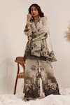 Surkh Syahi_Gray Linen Vanya Blazer Set _Online_at_Aza_Fashions