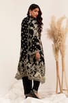Shop_Surkh Syahi_Black Crepe Embroidery, Metallic Thread Gulshan A-line Kurta With Dhoti Pant _at_Aza_Fashions