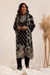 Surkh Syahi_Black Crepe Embroidery, Metallic Thread Gulshan A-line Kurta With Dhoti Pant _Online_at_Aza_Fashions