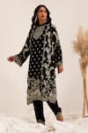 Surkh Syahi_Black Crepe Embroidery, Metallic Thread Gulshan A-line Kurta With Dhoti Pant _at_Aza_Fashions