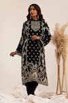 Buy_Surkh Syahi_Black Crepe Embroidery, Metallic Thread Gulshan A-line Kurta With Dhoti Pant 