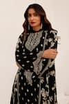 Shop_Surkh Syahi_Black Crepe Embroidery, Metallic Thread Gulshan A-line Kurta With Dhoti Pant 