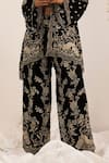 Buy_Surkh Syahi_Black Crepe Embroidery Open , Round Gulshan Co-ord Pant Set _Online_at_Aza_Fashions