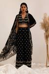 Surkh Syahi_Black Crepe Embroidery Round Neck, Gulshan Cape Set _Online_at_Aza_Fashions