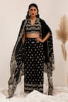 Buy_Surkh Syahi_Black Crepe Embroidery Round Neck, Gulshan Cape Set _at_Aza_Fashions
