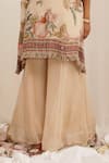 Surkh Syahi_Beige Organza Embroidery, Fringe Mandarin Collar Madhaniya Kaftan Set _at_Aza_Fashions