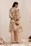 Shop_Surkh Syahi_Beige Organza V-neck Madhaniya A-line Kurta Set _at_Aza_Fashions