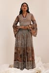 Buy_Surkh Syahi_Gray Chinon Mirrors V-neck Aaina Anarkali _at_Aza_Fashions