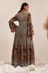 Shop_Surkh Syahi_Gray Chinon Mirrors V-neck Aaina Anarkali _at_Aza_Fashions