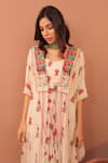 Shop_Surkh Syahi_Off White Cotton, Muslin Beads, Embroidery Round Albeli Cape And Draped Skirt Set _Online_at_Aza_Fashions