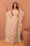 Buy_Surkh Syahi_Off White Cotton, Muslin Beads, Embroidery Round Albeli Cape And Draped Skirt Set 