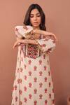 Shop_Surkh Syahi_Off White Cotton, Muslin Tassels, Embroidery Scoop Albeli Fish Pattern Dress _Online_at_Aza_Fashions