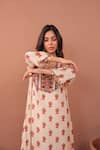 Buy_Surkh Syahi_Off White Cotton, Muslin Tassels, Embroidery Scoop Albeli Fish Pattern Dress 