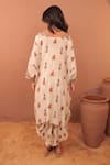 Shop_Surkh Syahi_Off White Cotton, Muslin Pom-poms, Embroidery Albeli Jacket And Dhoti Pant Set _at_Aza_Fashions