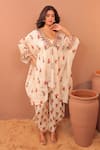 Buy_Surkh Syahi_Off White Cotton, Muslin Pom-poms, Embroidery Albeli Jacket And Dhoti Pant Set _at_Aza_Fashions