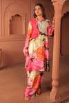 Buy_Surkh Syahi_Pink Cotton, Silk Collared Bageecha Albeli Tunic Set _at_Aza_Fashions