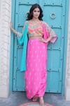 Buy_Surkh Syahi_Aqua Cotton, Muslin Embroidery, Beads, Sequins Open Banjara Shrug Co-ord Set _at_Aza_Fashions