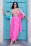 Surkh Syahi_Aqua Cotton, Muslin Embroidery, Beads, Sequins Open Banjara Shrug Co-ord Set _at_Aza_Fashions