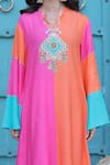 Buy_Surkh Syahi_Aqua Cotton, Muslin Sequins, Tassels V-neck Banjara A-line Kurta Set _Online_at_Aza_Fashions