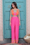 Shop_Surkh Syahi_Aqua Cotton, Muslin Beads, Tassels Round Neck Banjara Co-ord Pant Set _Online_at_Aza_Fashions