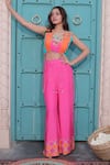 Buy_Surkh Syahi_Aqua Cotton, Muslin Beads, Tassels Round Neck Banjara Co-ord Pant Set 