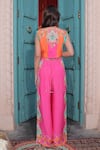 Shop_Surkh Syahi_Aqua Cotton, Muslin Beads, Tassels Round Neck Banjara Co-ord Pant Set _at_Aza_Fashions