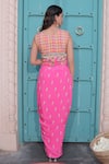 Shop_Surkh Syahi_Magenta Cotton Embroidery, Zari V-neck Banjara Co-ord Skirt Set _at_Aza_Fashions