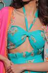 Buy_Surkh Syahi_Aqua Cotton, Muslin Beads Open , Halter Banjara Co-ord Pant Set _Online_at_Aza_Fashions