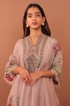 Buy_Surkh Syahi_Mauve Cotton Embroidery V-neck Carnation Crush Kaftan Set 