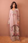 Buy_Surkh Syahi_Mauve Cotton, Muslin Embroidery V-neck Carnation Crush Tunic Set _at_Aza_Fashions