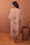 Shop_Surkh Syahi_Mauve Cotton, Muslin Embroidery V-neck Carnation Crush Dress _at_Aza_Fashions
