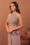 Buy_Surkh Syahi_Mauve Cotton Halter Neck Carnation Crush Co-ord Pant Set _Online_at_Aza_Fashions