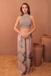 Shop_Surkh Syahi_Mauve Cotton Halter Neck Carnation Crush Co-ord Pant Set _Online_at_Aza_Fashions