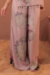 Shop_Surkh Syahi_Mauve Cotton, Muslin V-neck Carnation Crush Co-ord Pant Set _Online_at_Aza_Fashions