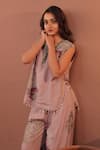 Buy_Surkh Syahi_Mauve Cotton, Muslin V-neck Carnation Crush Co-ord Pant Set 