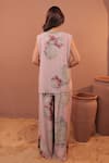 Shop_Surkh Syahi_Mauve Cotton, Muslin V-neck Carnation Crush Co-ord Pant Set _at_Aza_Fashions