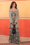 Surkh Syahi_Black Crepe Sequins Sweetheart Neck Pandora Gharara Set _Online_at_Aza_Fashions