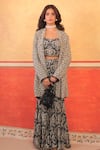 Shop_Surkh Syahi_Black Crepe Sequins Sweetheart Neck Pandora Gharara Set _Online_at_Aza_Fashions