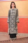 Buy_Surkh Syahi_Black Crepe Embroidery Round Neck Pandora A-line Kurta Set _at_Aza_Fashions