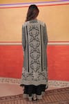 Shop_Surkh Syahi_Black Crepe Embroidery Round Neck Pandora A-line Kurta Set _at_Aza_Fashions
