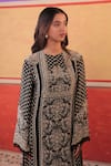 Buy_Surkh Syahi_Black Crepe Embroidery Round Neck Pandora A-line Kurta Set _Online_at_Aza_Fashions