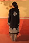 Shop_Surkh Syahi_Black Crepe Embroidery Notched Neck Pandora Asymmetric Kurta Set _at_Aza_Fashions