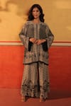 Buy_Surkh Syahi_Black Crepe Embroidery Round Neck Pandora Tunic With Pant _at_Aza_Fashions