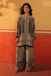 Buy_Surkh Syahi_Black Crepe Embroidery Round Neck Pandora Tunic With Pant _Online_at_Aza_Fashions