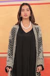 Surkh Syahi_Black Crepe Embroidery Open Neck, Pandora Long Jacket And Dress Set _Online_at_Aza_Fashions